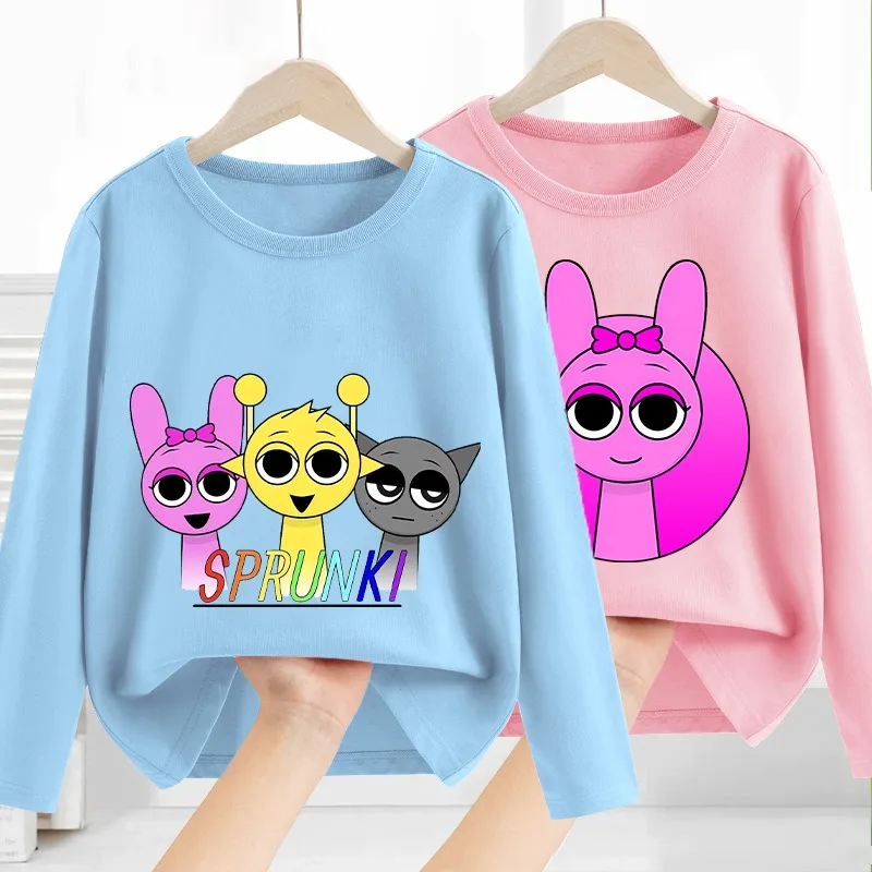 Sprunki Baby Kids Long Sleeved Cotton T-shirt Spring Autumn Clothes Cute Cartoon Print O-Neck Top Boys Girl Casual Clothing Gift