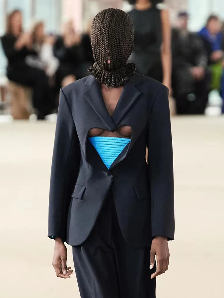 

Runway vintage color contrast lining love cut design loose suit jacket ladies new fashion luxury suit top