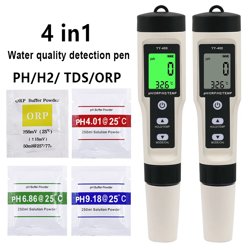

4 in1 H2/PH/ORP/TDS Meter Water Quality Monitor Tester for Pools Drinking Water Aquariums Hydrogen-rich Water Measuring Pen