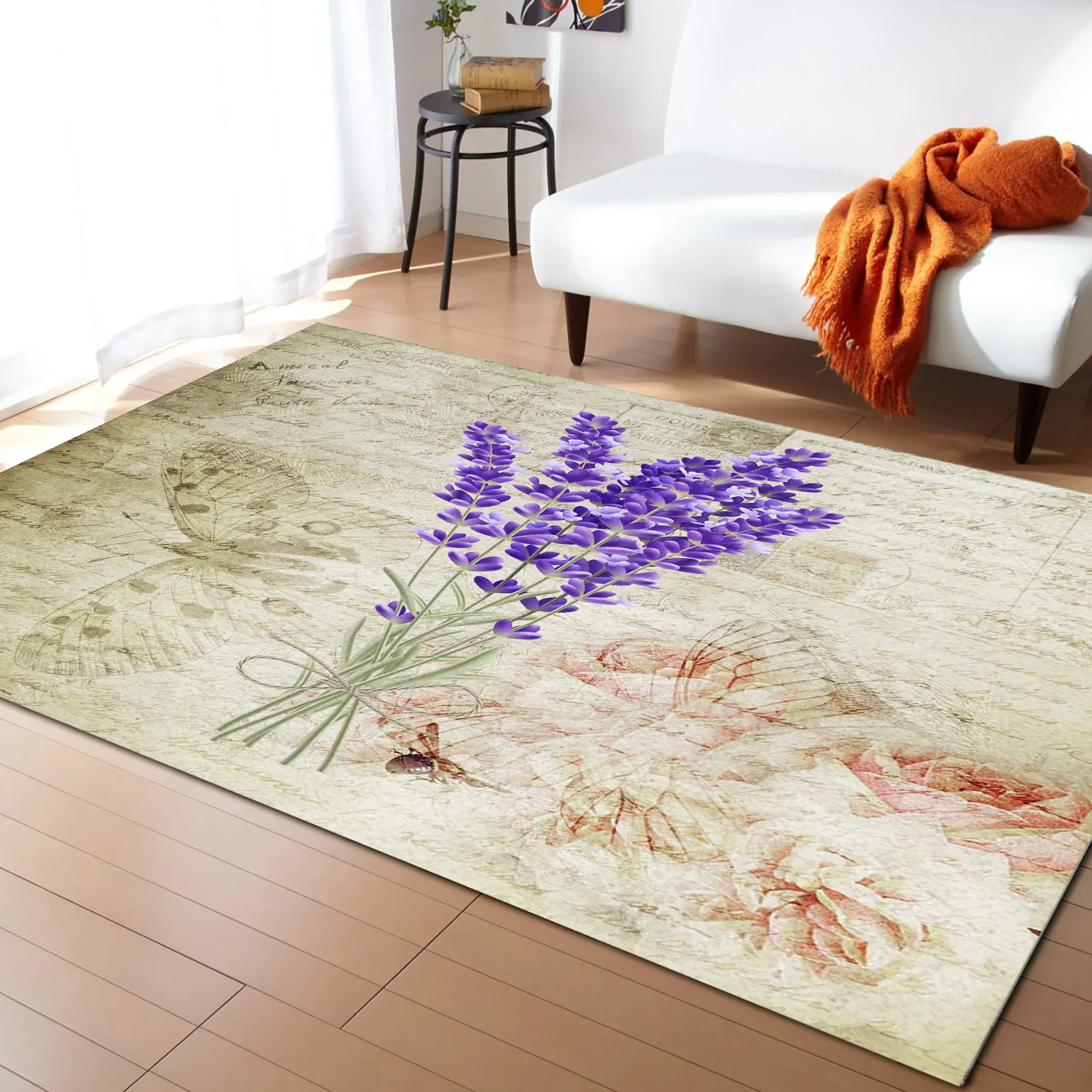 Flower Retro Plant Lavender Purple Carpet for Living Room Bedroom Decor Vintage Right-Angle Rectangular Rug Home Outdoor Mat |