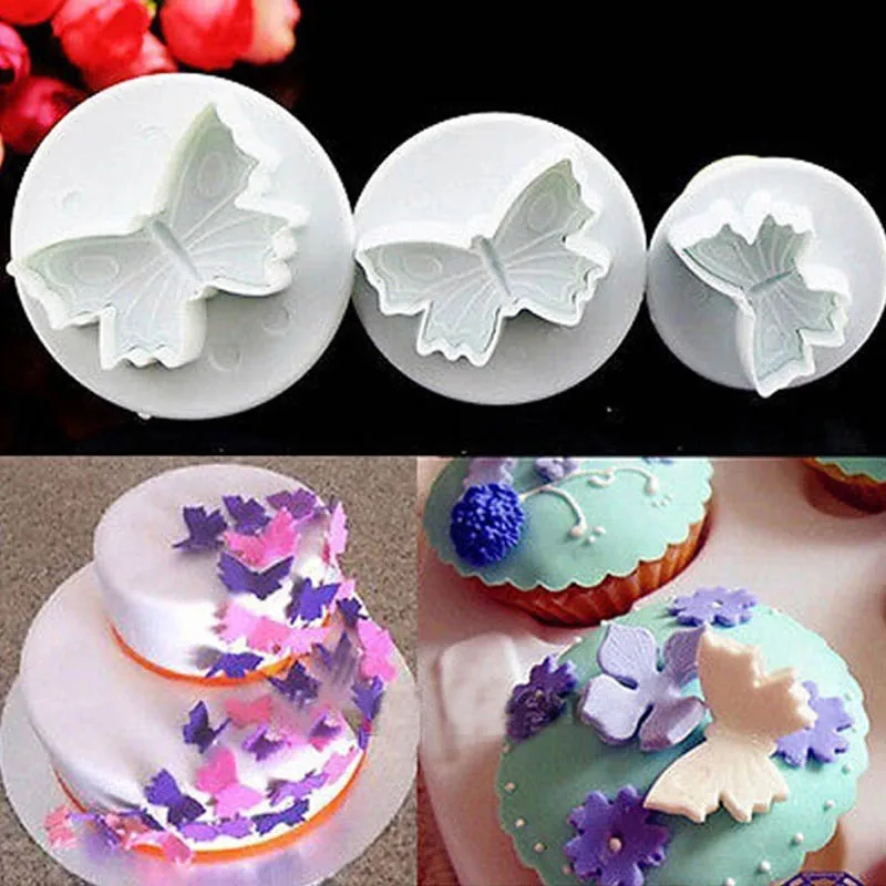 

3Pcs/Set Butterfly Shape 3D Plastic Fondant Cake Cookie Chocolates Plunger Biscuit Cutters Mold Kitchen Baking Decorating Tools