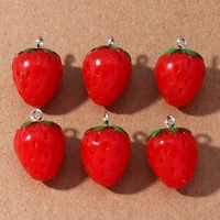 10pcs 1522mm cute 3d strawberry charms for jewelry making resin fruit charms pendants for diy necklaces earrings crafts supply