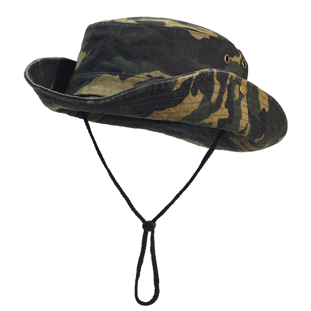 

Camouflage Bucket Hats Men Wide Brim Panama Boonie Hat Outdoor Fishing Hat Safari Summer Cap Cotton Hiking Sun Caps
