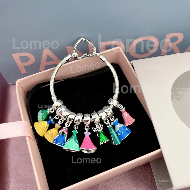 

Free Shipping 100% 925 Silver Original Logo 1:1 Beauty and the Beast Fairy Tale Princess Dress Pendant DIY Bracelet Female