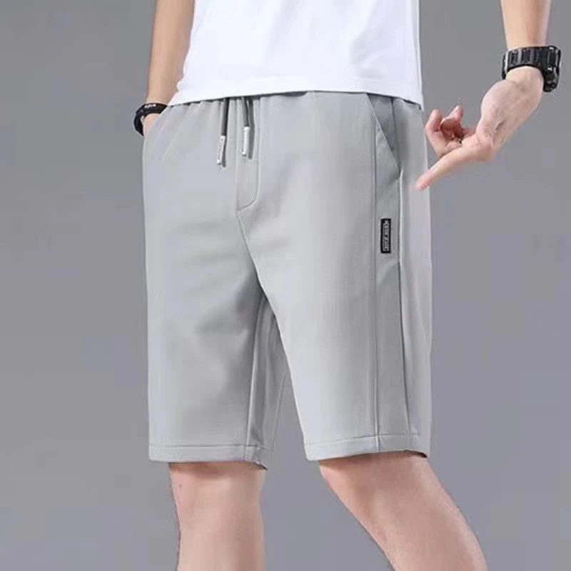 

New Summer Men'S Sports Shorts Solid Color Straight Pattern Loose Type Elastic Waist Drawstring Casual Shorts Jogging Pants