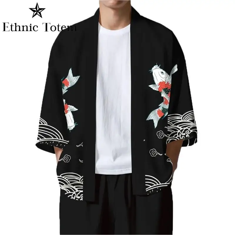 Кимоно с принтом в виде волн повседневный свободный традиционный японский