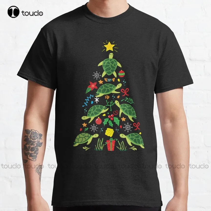

Классическая футболка с изображением морской черепахи и рождественской елки, рубашка для большой сестры, индивидуальная футболка для подростков унисекс с цифровой печатью, женская футболка