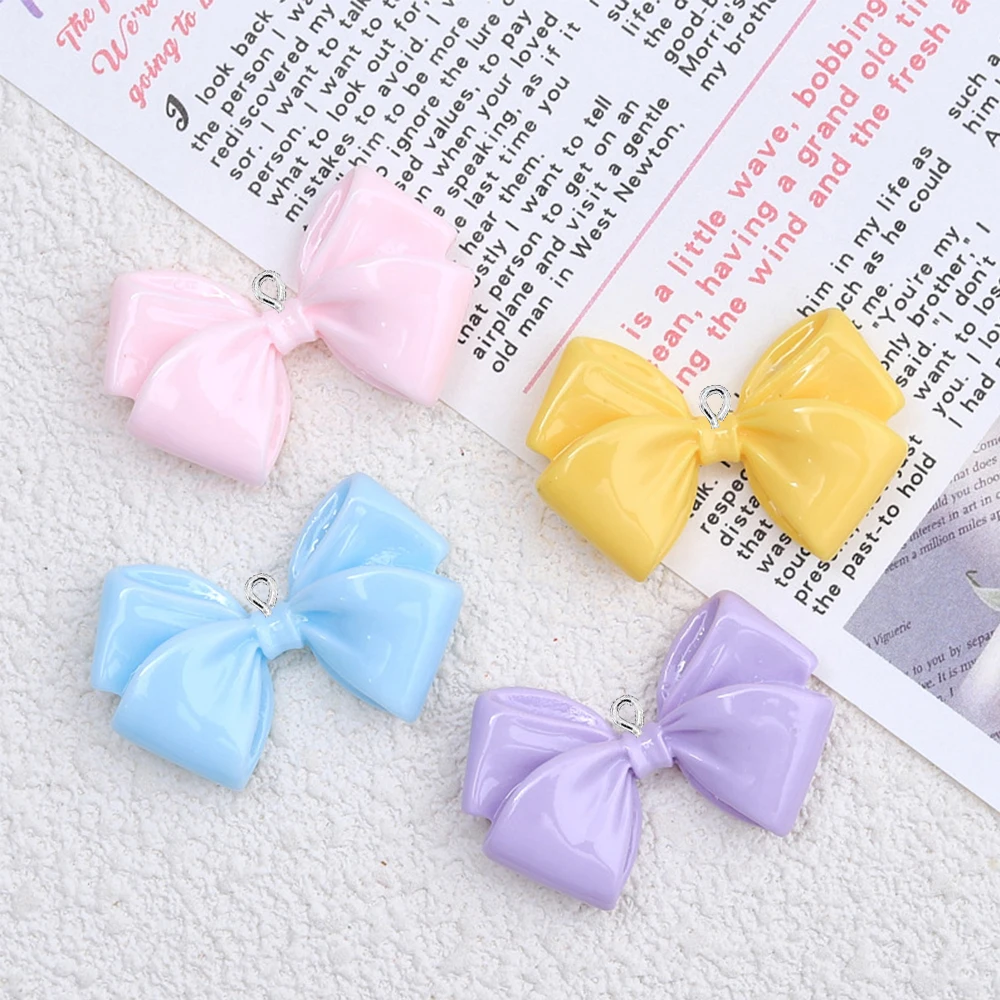 10 шт. блестящие разноцветные Подвески 33x23 мм в виде банта с плоской задней