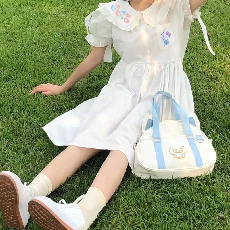 

Sanrio Cartoon Dress Hello Kitty Print Loose Soft Girl Cute Doll Collar Student Versatile Dress Girl Heart Princess Dress