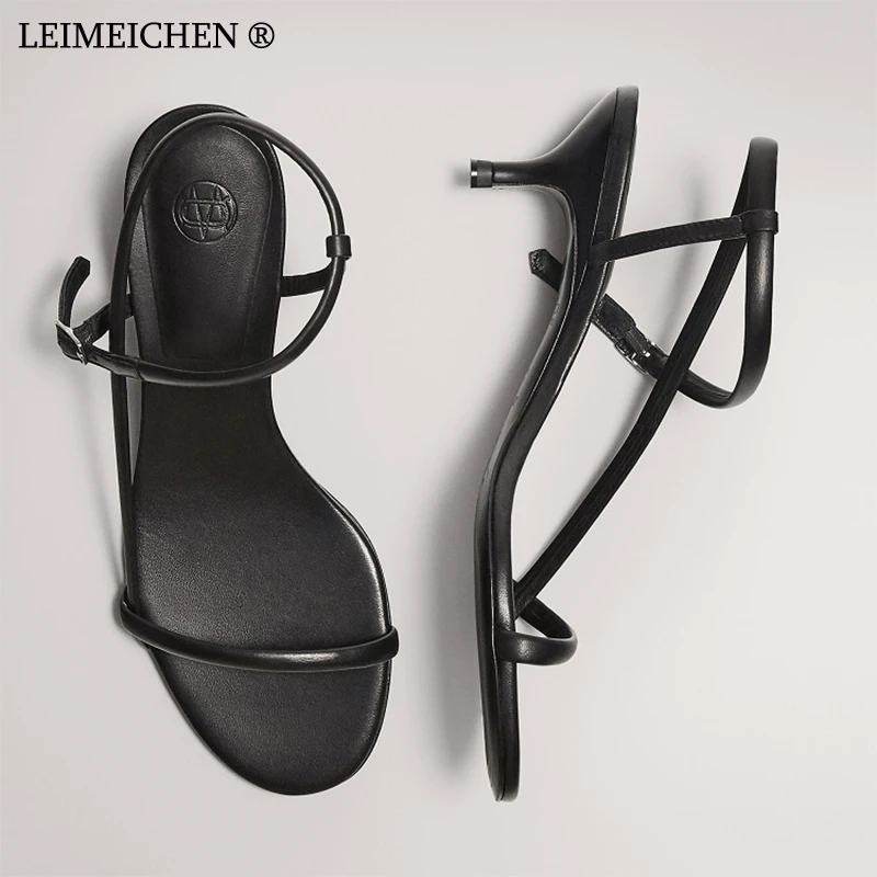 

Сандалии LEIMEICHEN на высоком каблуке, туфли с открытым носком, застежка, выразительные простые кожаные модные босоножки, французский стиль