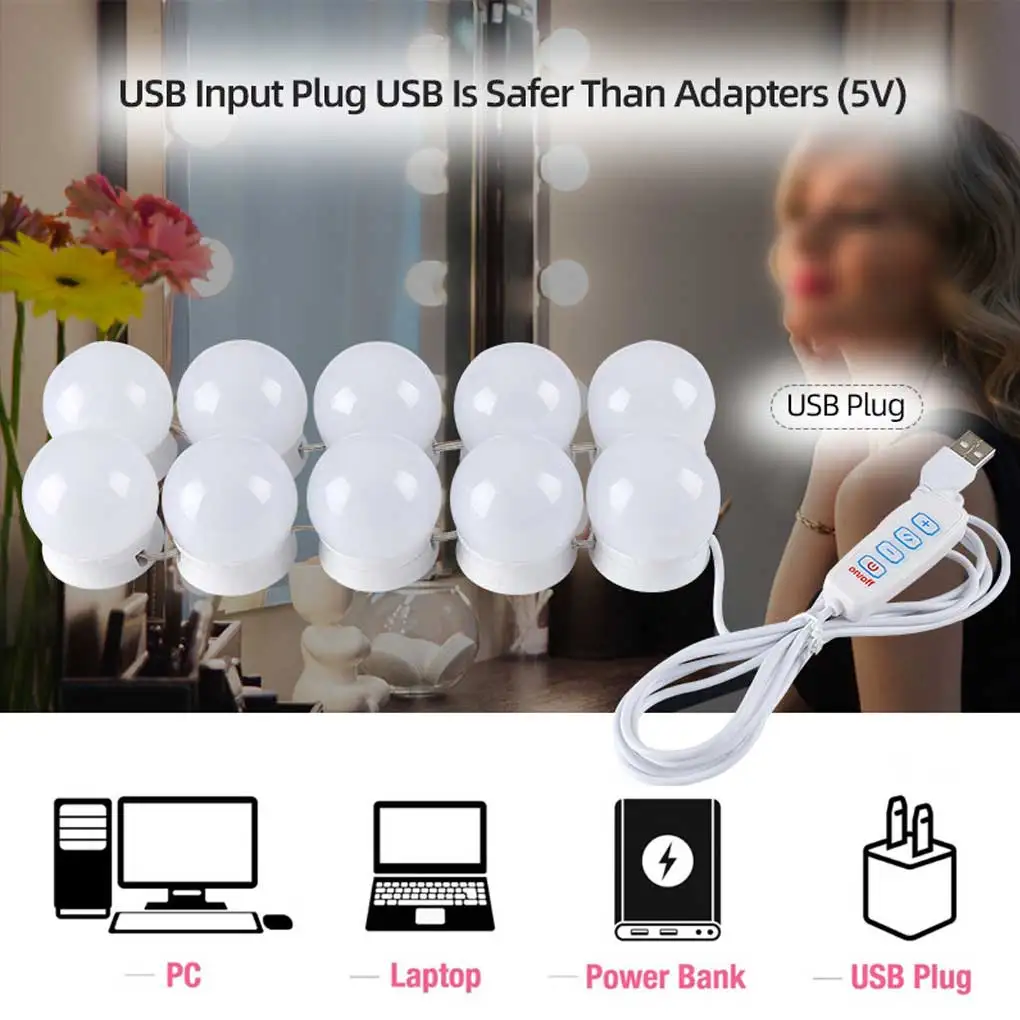 

10 Pcs Dressing Table Bulbs Dimmable Light LED Make Up Mirrors for Bedroom