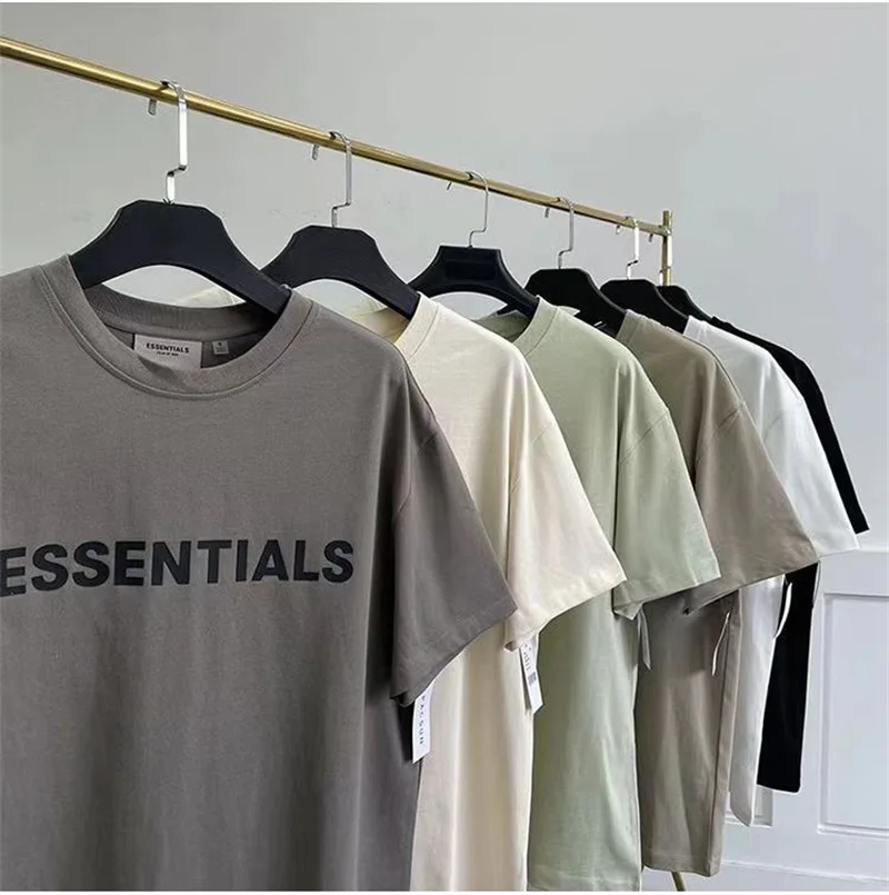 

New Summer ESSENTIALS T-shirt Loose Rubber Letter Logo Ovesized Short Sleeve Hip hop Unisex 100% Cotton Sports T shirt Tees