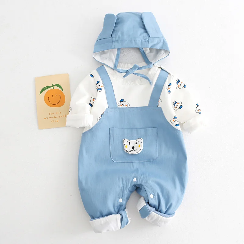 

2022 New Spring Autumn Baby Girl Clothes Newborn Cotton Long Sleeve Romper Infant Boy Jumpsuit With Hat 2 PCS Suit Baby Costume