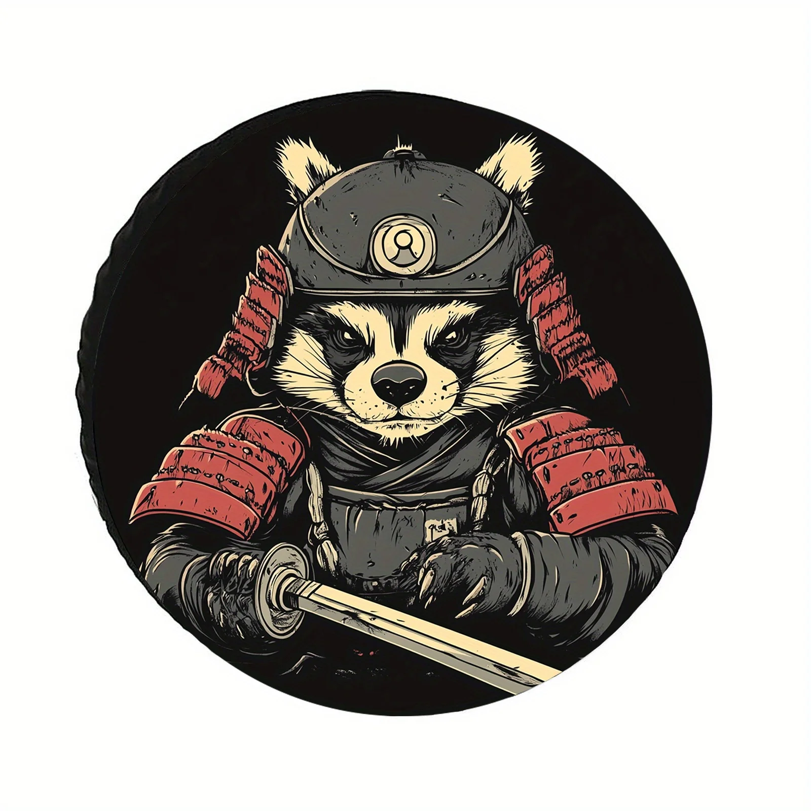 Фото Чехол для шин Samurai Raccoon — бронированный стиль в стиле ретро, незаменимый для приключений на свежем воздухе, подходит для 28/30/32/34 дюймов, автомобильные аксессуары Raccoon №1