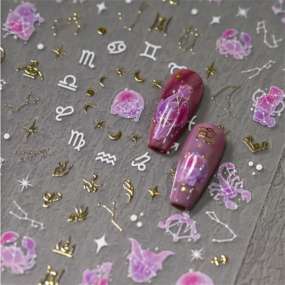 Набор 3D-наклеек для дизайна ногтей Rhstoe со знаками зодиака животных Тотем Звезда