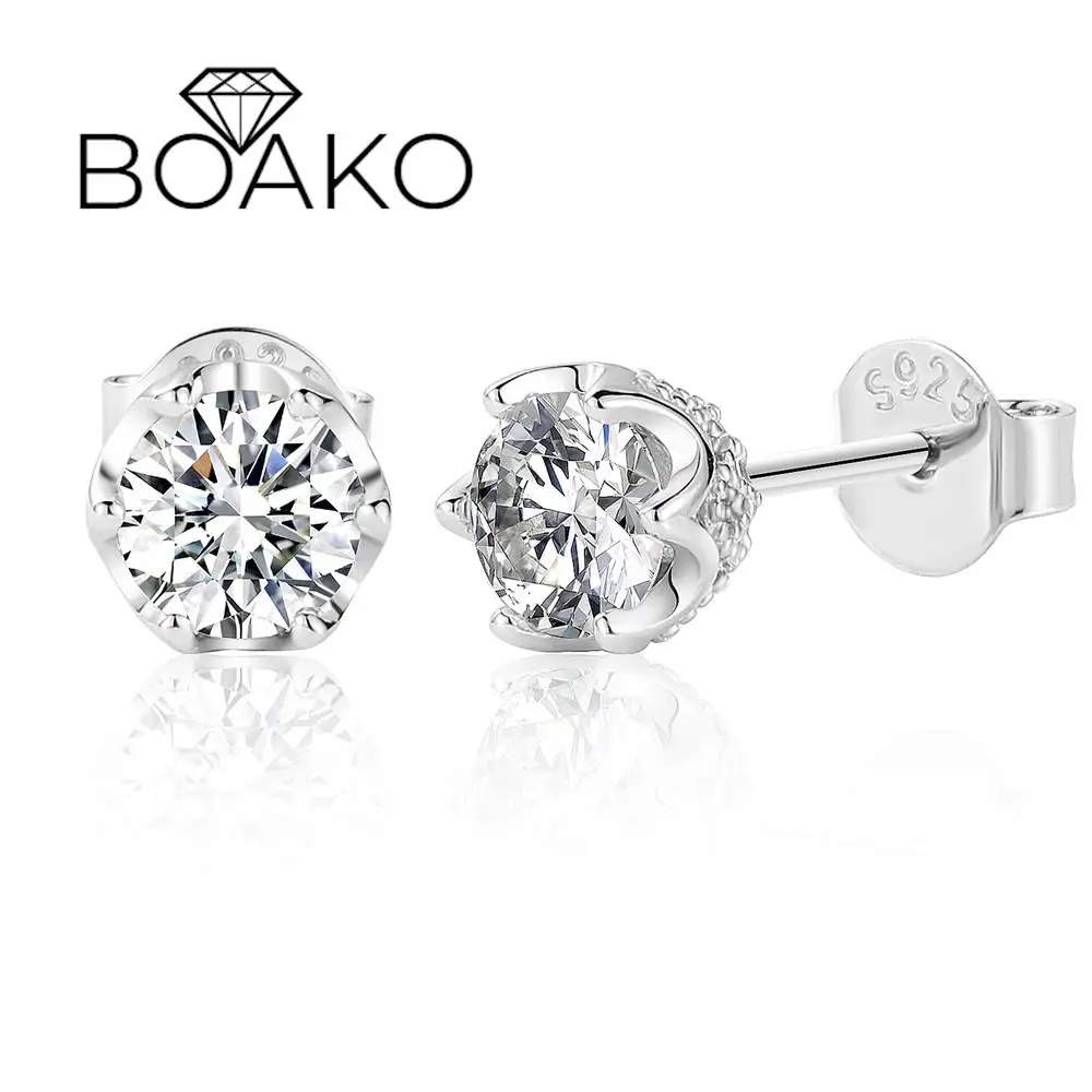 

BOAKO D Color Genuine Moissanite Classic Petal 0.5 CT Diamond Stud Earrings for 925 Sterling Silver Women Wedding Band Jewelry