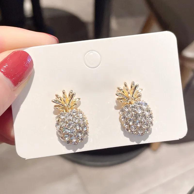 

Trendy Pineapple Rhinestone Stud Earrings For Women Classic Imitation Pearl Geometric Earring Korean Girl Exquisite Cute Jewelry