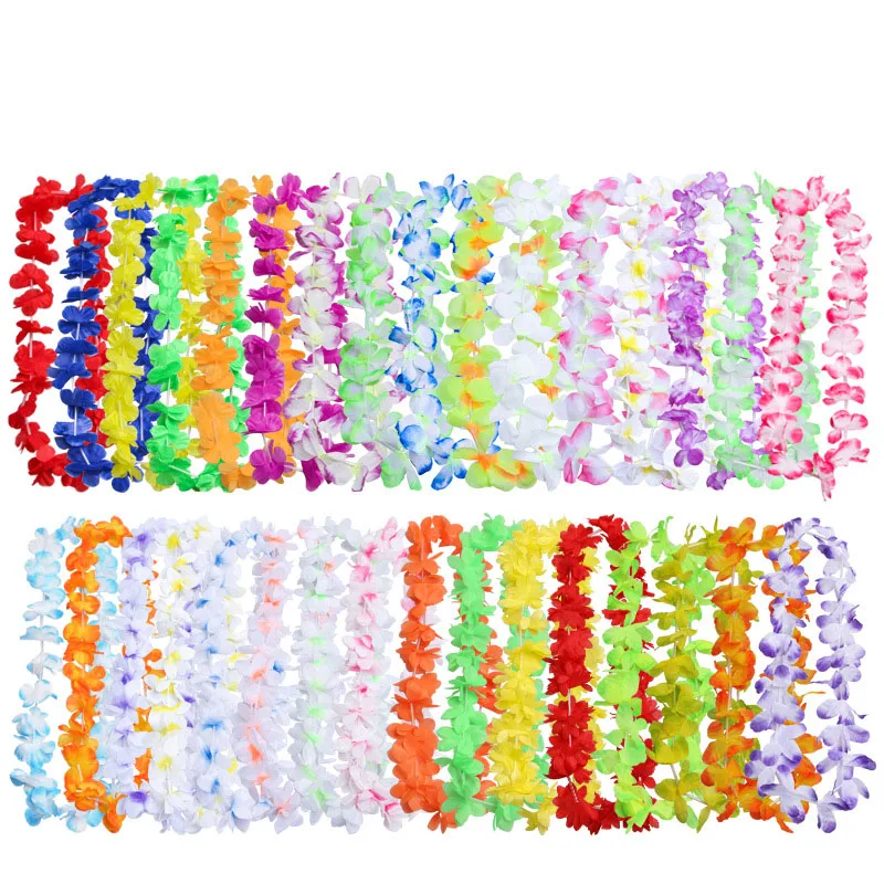 

50pcs Tropic Hawaiian Leis Garland Artificial Flower Necklace Birthday Bridal Summer Party Hawaii Beach Decoration Supplies