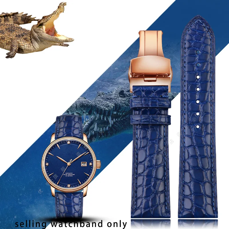 Blue crocodile leather watch strap for Omega Montblanc Casio Longines men's wristband 18mm 19mm 20mm 21mm 22mm