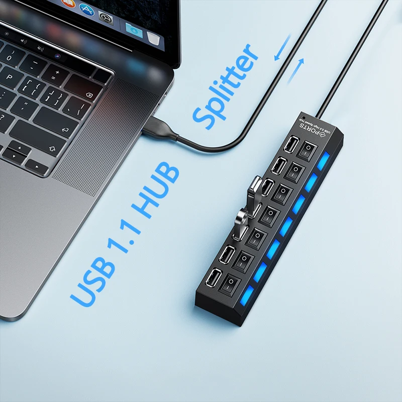 

USB hub 7-port adapter 7-port 1.1 with independent switch hub 7-position expansion splitter 7-hole suitable for notebook compute