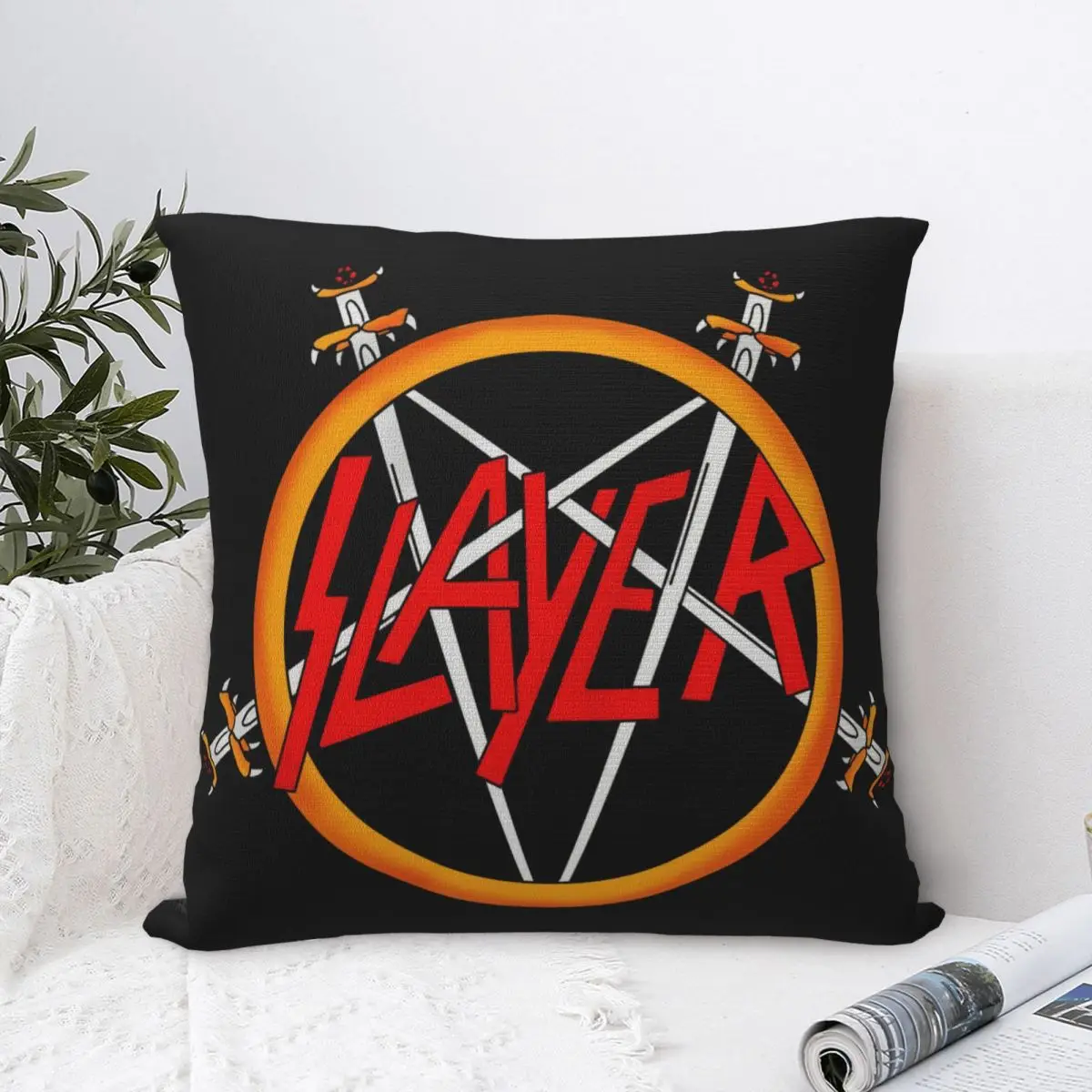 

Slayer Pentagram Logo Metal Rock Pillowcase Polyester Zipper Decorative Pillowcase Home Cushion Cover