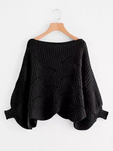 

Maternity pullover winter sweater women loose knitted bat shirt Black