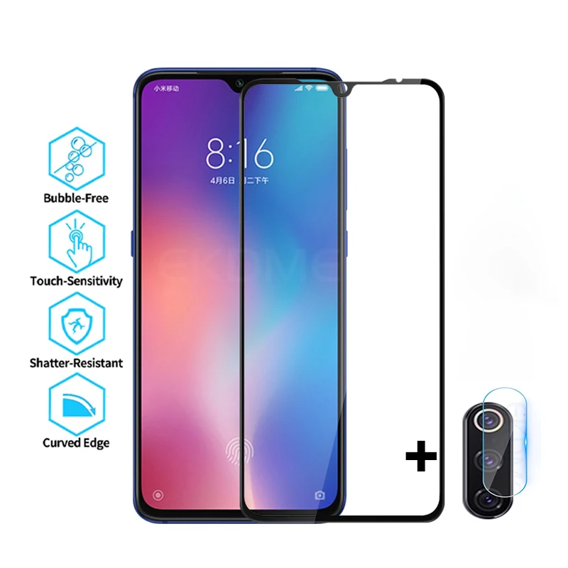 

Full cover glass for Xiaomi Mi 9 Mi9 SE CC9 A3 Lite screen protector, suitable for Redmi Note 8 Pro 8T 8 8A tempered glass + cam