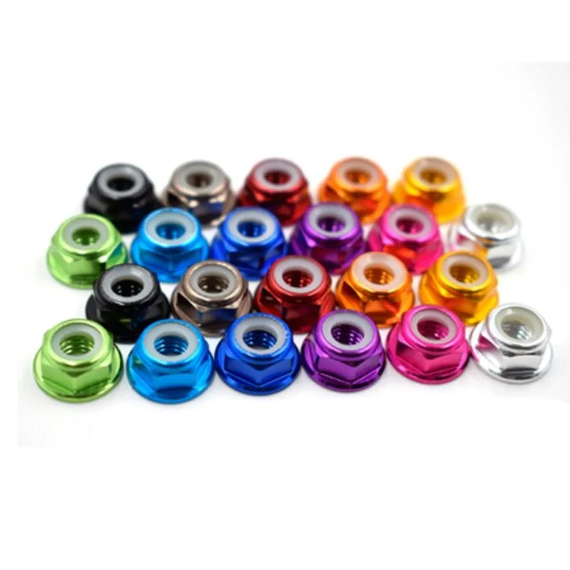 2-10pcs  aluminum flange nylon insert lock nut m2 m2.5 m3 m4 m5 m6 m8 Anodized Multi-color Colourful nuts