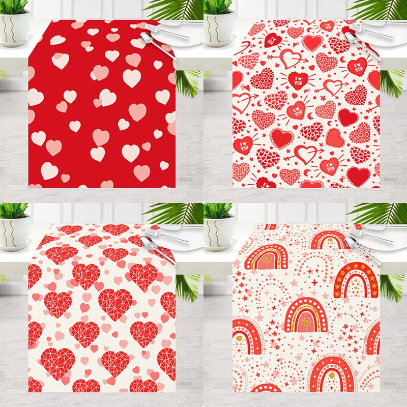 

Valentine'S Day Hearts Love Table Runner Placemats Anniversary Wedding Tablecloths Party Kitchen Table Cover Dining Decoration