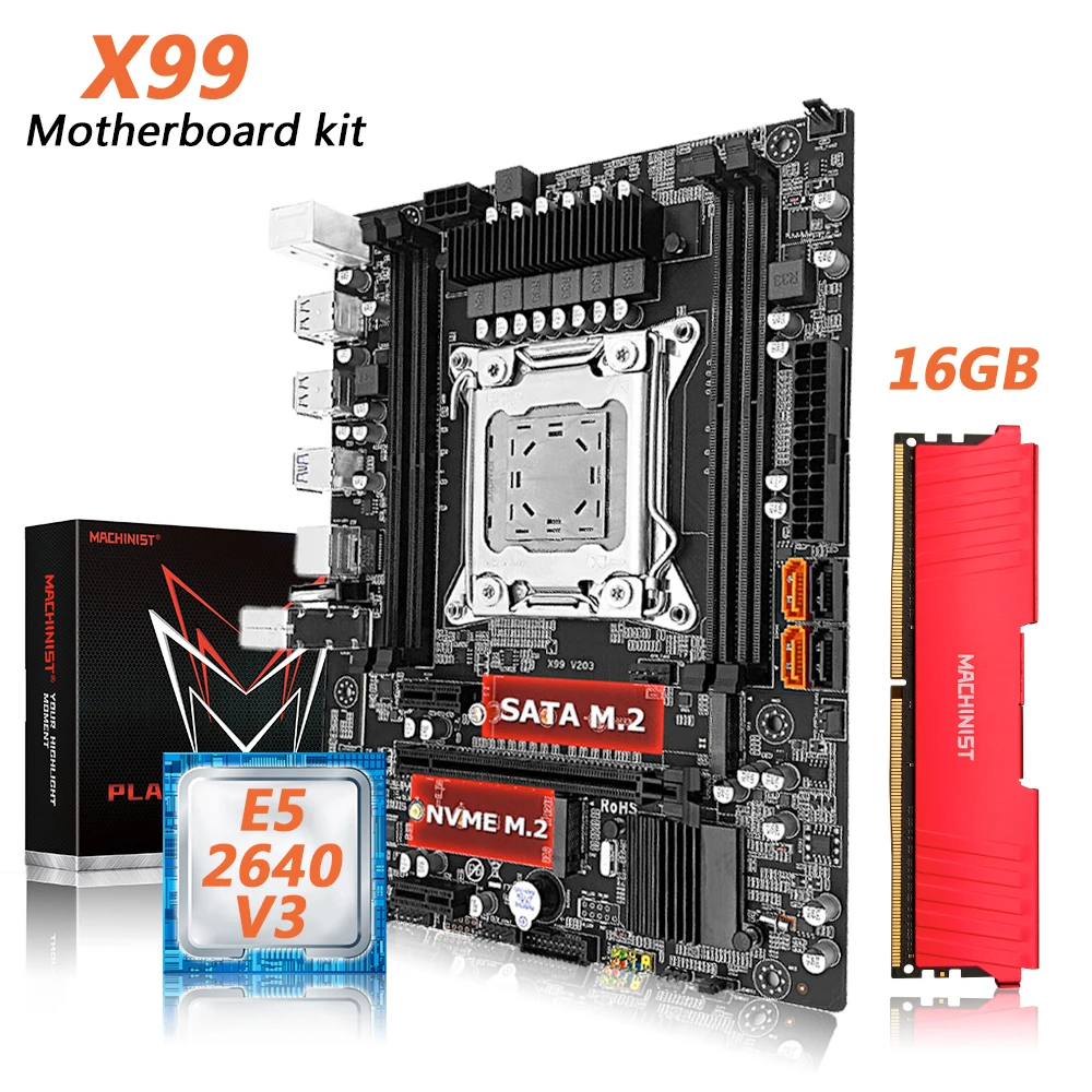 Machinist X99 V203 X99 комплект материнской платы с Xeon E5 2640 V3 LGA2011-3 ЦП 1 шт. X 16 ГБ = 16 Гб DDR4 ОЗУ память - Топ товаров с Али