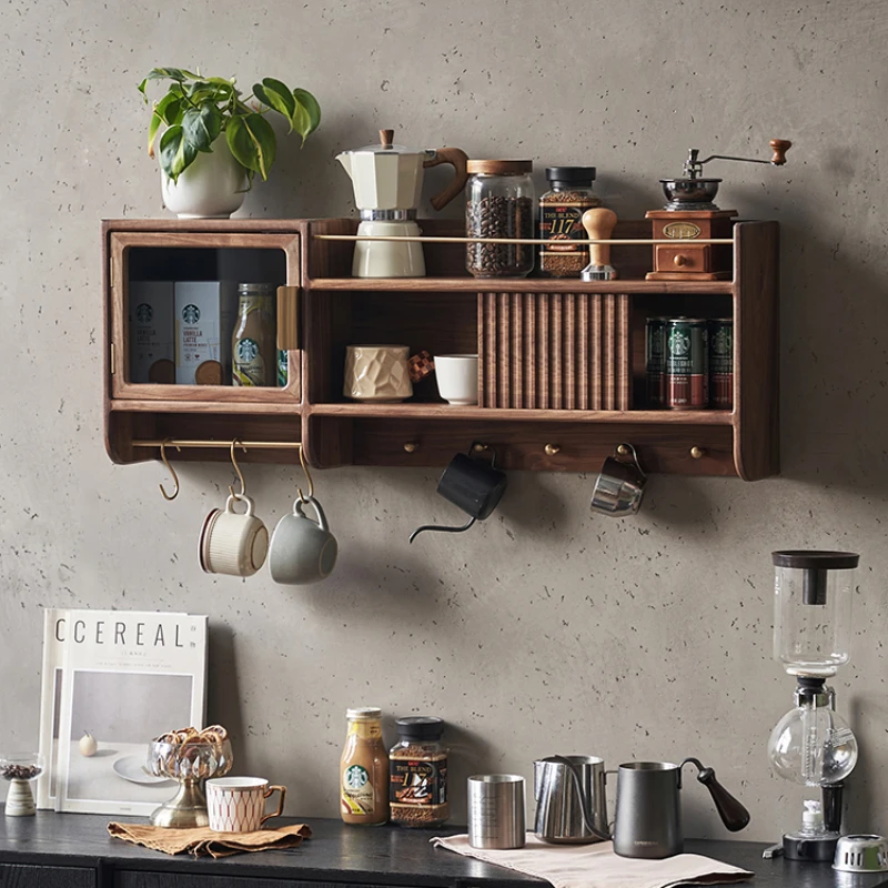 

Solid Wood Wall Shelf Hallway Hanger Wall-Mounted Bookshelf Black Walnut Wall-Mounted Wine Rack Wall Mounted Storage Rack