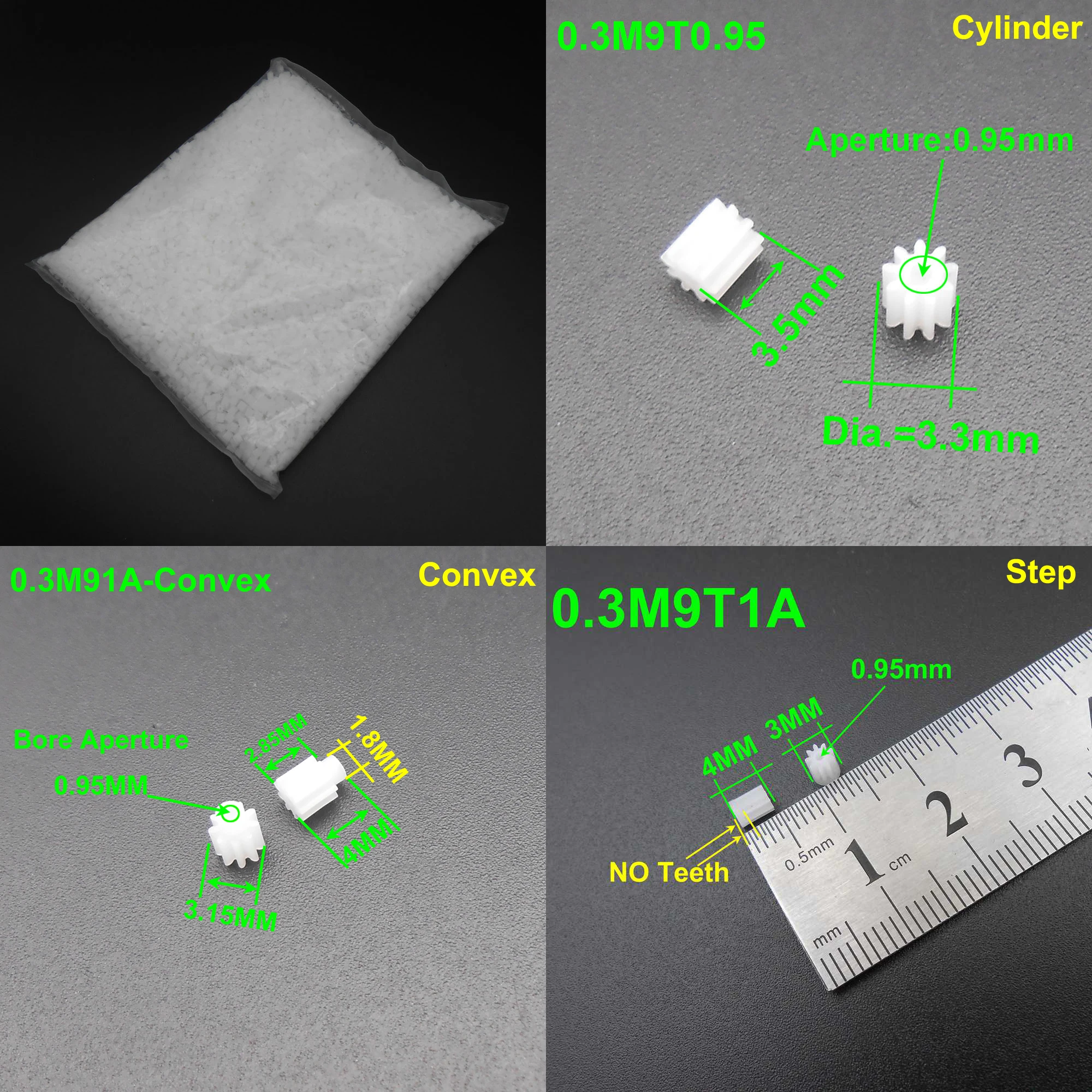 

Пластиковые шестерни 20 шт., 0,3 модуля, 9 зубьев