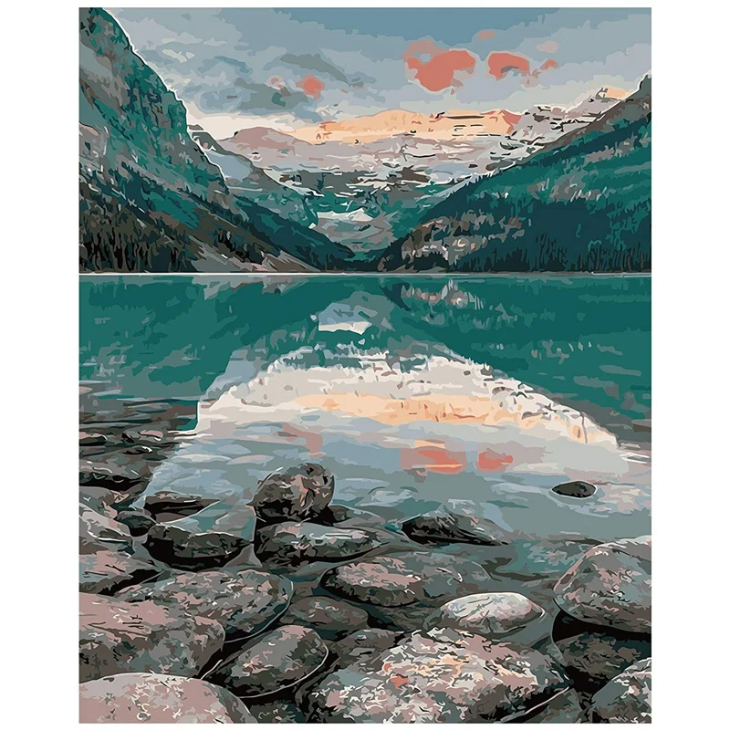 

Adult Beginner Digital Painting Paint, Digital Kit on Frameless Canvas,Long-Sky, Lake, Mountain