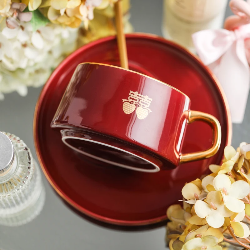 

Porcelain Wedding Teacup And Saucer Creative Coffee Mug Ceramic Coffee Cup Simple Mate Drinkware Kahve Fincan Kitchenware Cups