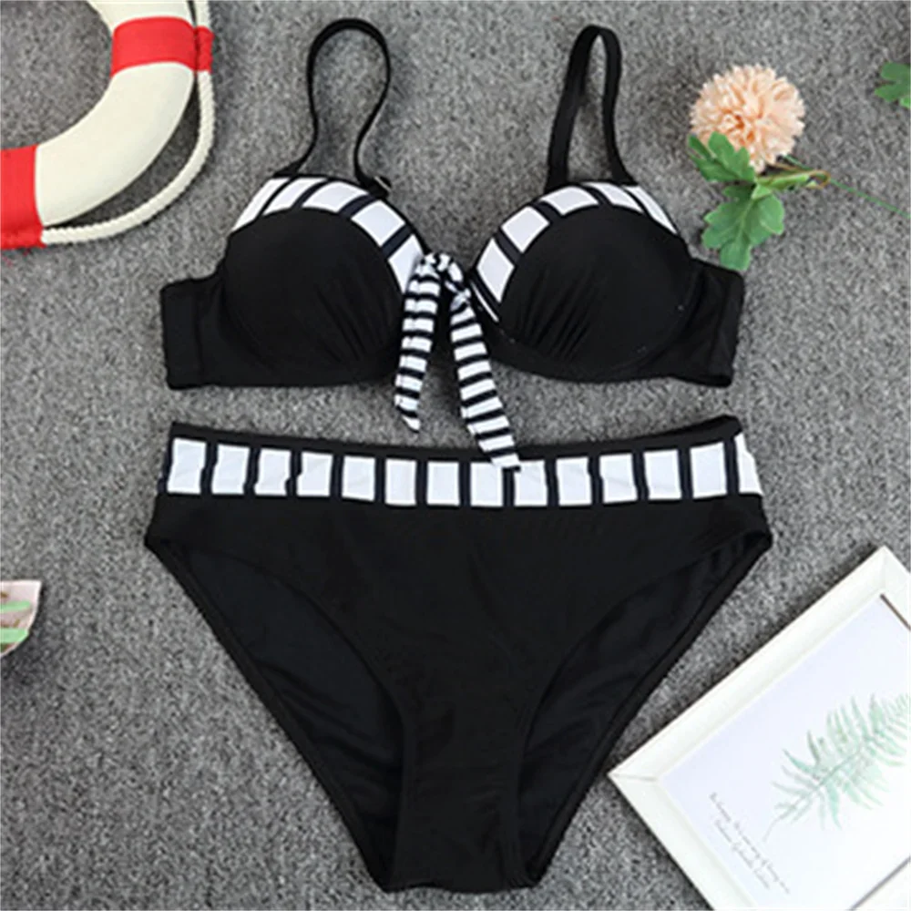 Купальник пуш-ап женский в полоску купальная одежда для отпуска с узлом из двух