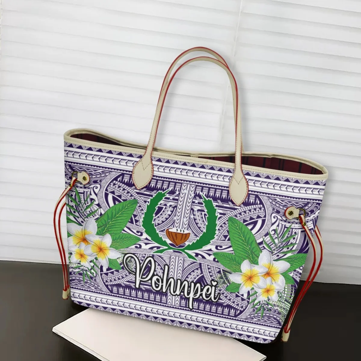 

New Pohnpei Printed Handle Totes Natural Pattern Casual Large Storage Bags Plumeria Fashion Street Waterproof Clutches for Women