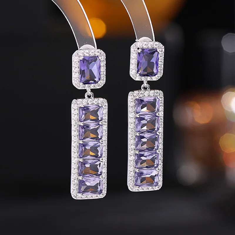 

Light Luxury Geometric Rectangular Zircon Inlaid Exaggerated Heavy Duty Earrings