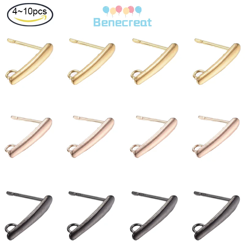 

4-10PC 3 Colors Stainless Steel Earring Studs Hypoallergenic Stud Earring with Loop Rectangle Earring DIY Making Findings 0.8mm