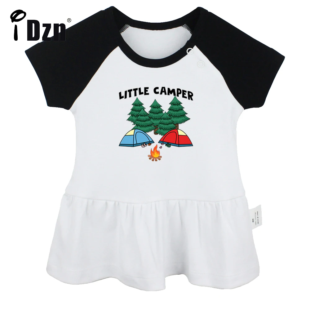 

NEW Daddy's New Camping Buddy Little Camper Baby Girls Cute Short Sleeve Dress Infant Funny Pleated Dress Soft Cotton Dresses