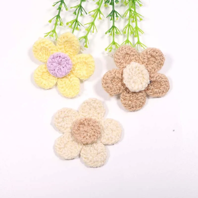 10 шт. Новинка трехмерная Цветочная нашивка с пятью лепестками из шерсти и листьев