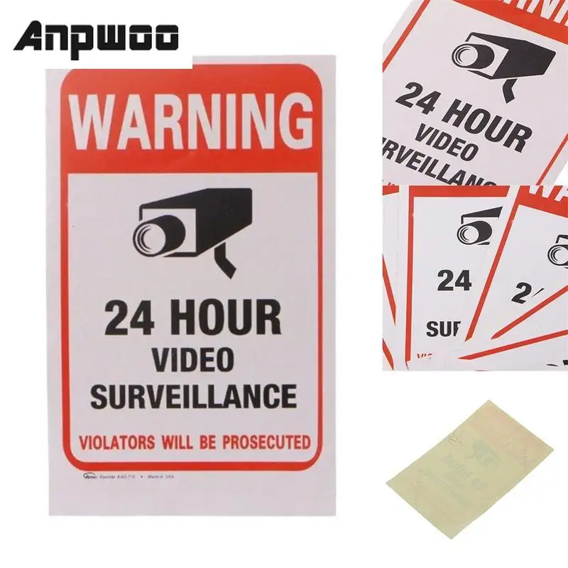 

ANPWOO 5Pcs Waterproof Sunscreen PVC CCTV Video Surveillance Security Camera Alarm Sticker Warning Decal Signs