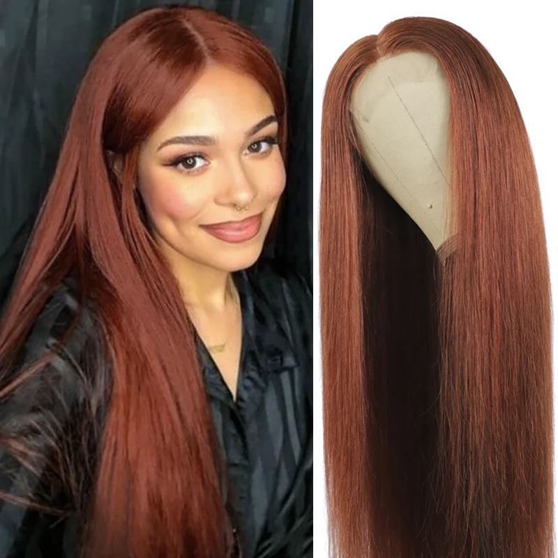 Brown Auburn 4x4 Lace Closure Human Hair Wigs Brazilian Straight Remy Pre Plucked Lace Wig For Women 150% Density Hair Wig SOKU