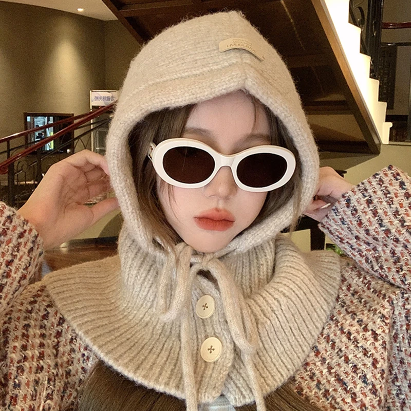 2024 зимняя Балаклава шапки в Корейском стиле уличные теплые женские на шнурке