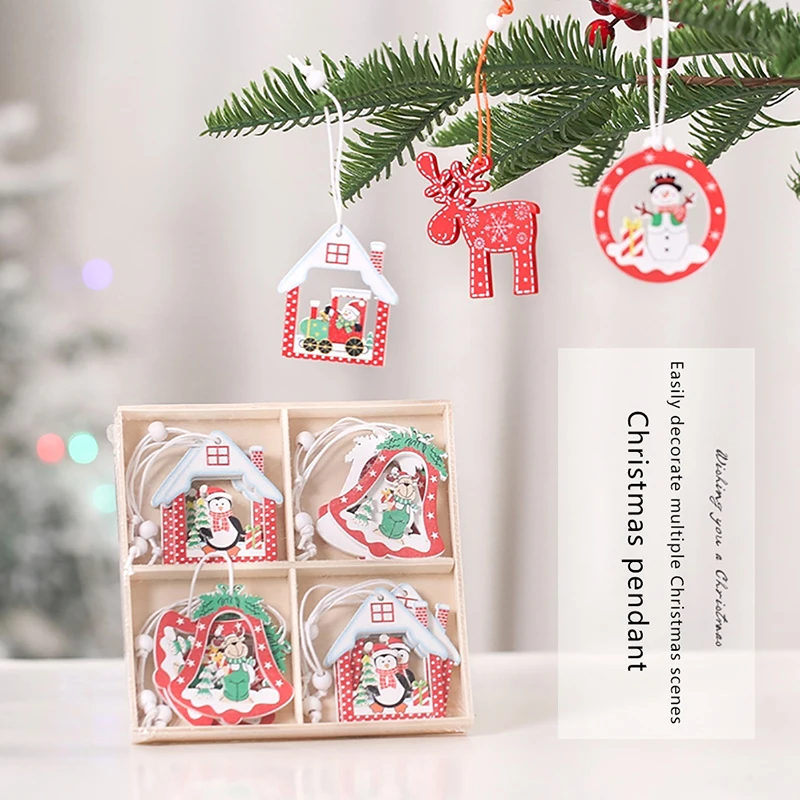 

12Pcs Christmas Snowflakes Wooden Pendants Xmas Tree Hanging Ornaments Christmas Decorations for Home Navidad Gift New Year 2023