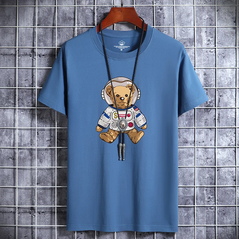 

2022 NEW Space bear Printing 100% Cotton Men T Shirt Hip-Hop Cotton T-shirt O-neck Summer Male Causal Tshirts Fashion Loose J26