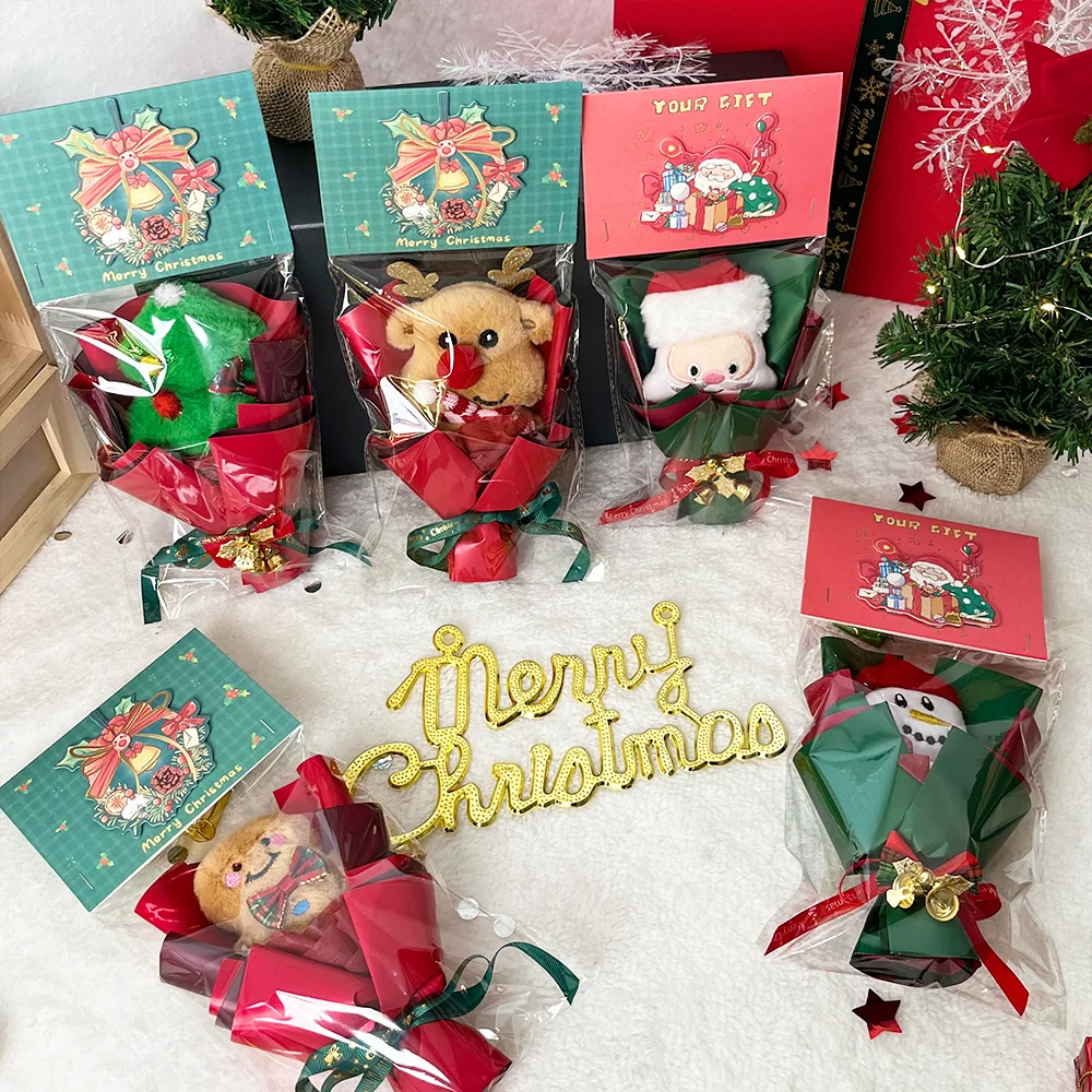 Рождественский букет плюшевая кукла игрушка снеговик олень рождественская елка