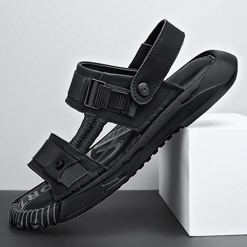 

2022 Luxury Sandals Men Breathable Outdoor Leisure Casual Summer Shoes Men's Slippers Genuine Leather Thick Bottom Beach Shoes