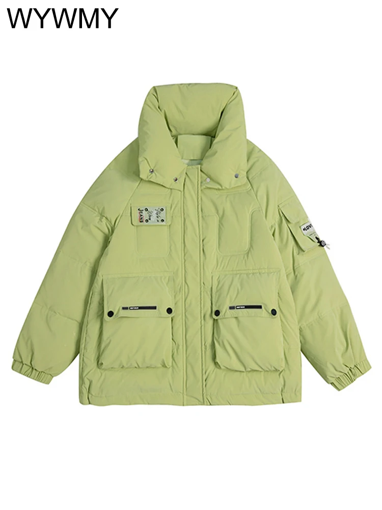 WYWMY Winter Jacket Women Parkas Cotton Padded Coat Stand Collar Thicken Warm Solid White Green Puffer Jacket Short Parka
