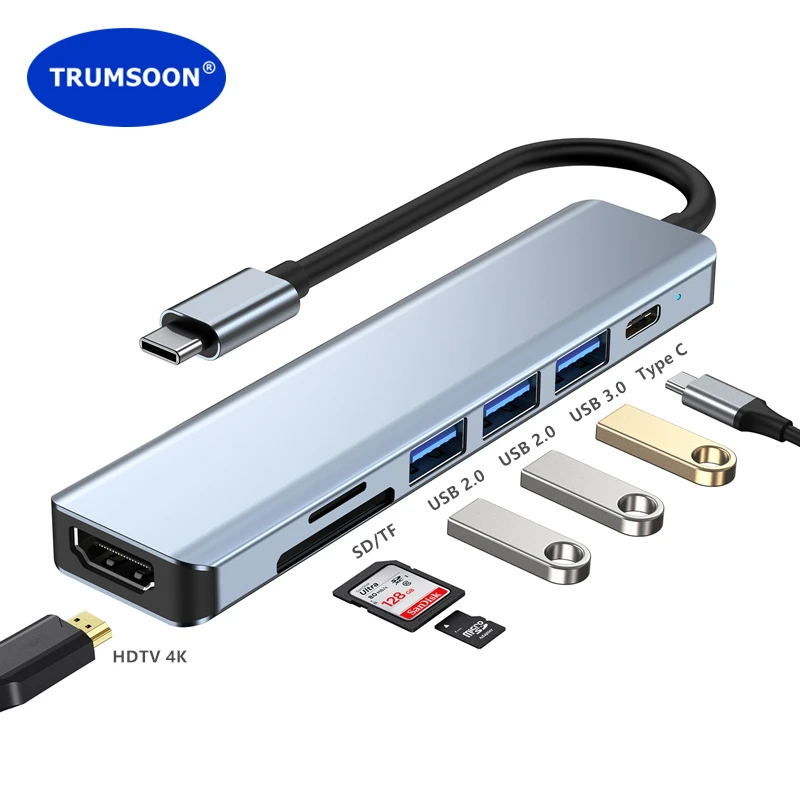 Trumsoon USB C концентратор 4K HDTV USB 3,0 2,0 Type C док-станция SD TF кардридер разделитель для Macbook iPad Samsung S20 Dex Nintendo PS5