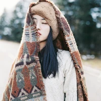 215x70cm retro women scarf geometric vintage scarf winter warm shawl wrap female knitted cloak thick blanket